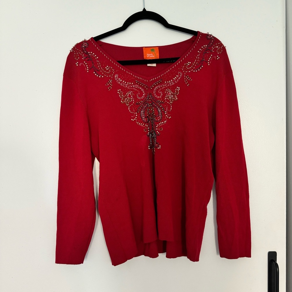 vintage red beaded boho long sleeve top